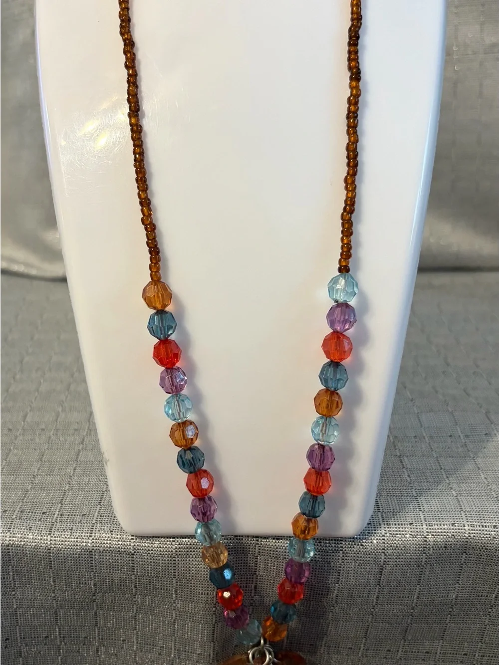 Multicolor Beaded Pendant Necklace - Amber, Red, Blue & Purple